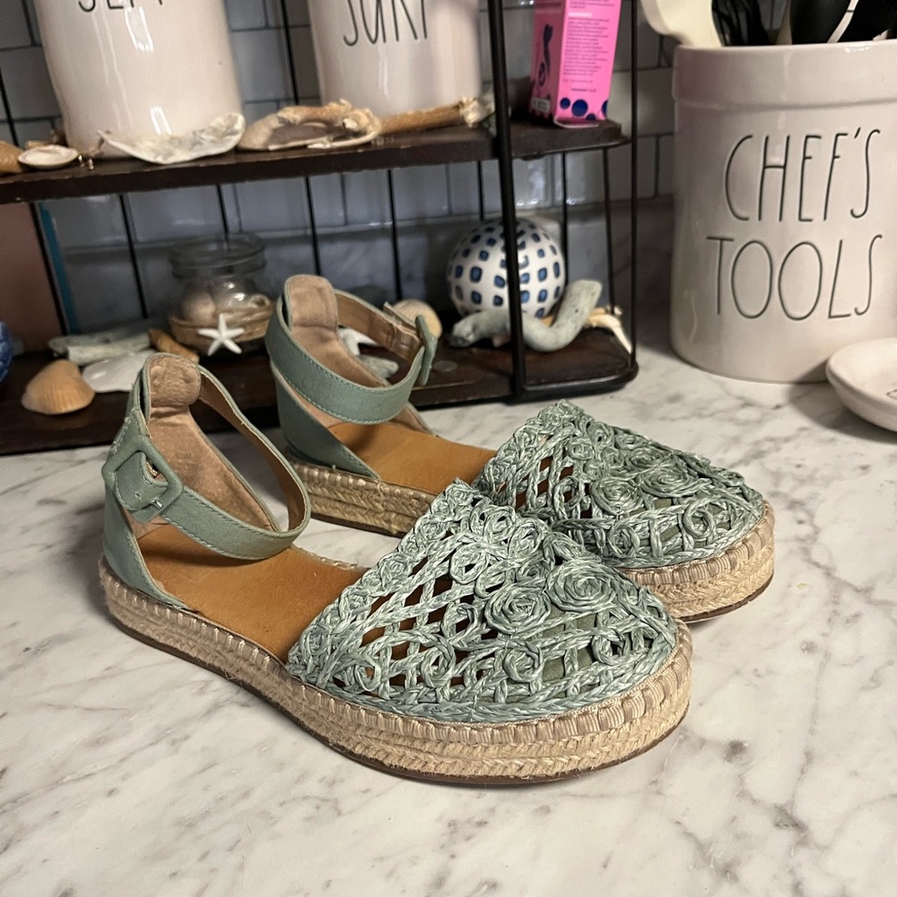 Woven Sage Green Espadrille Sandals with Ankle Strap